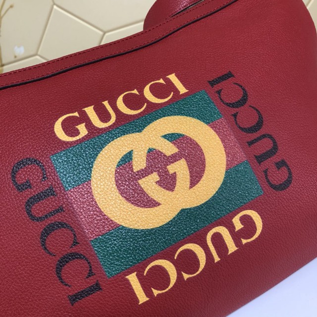 Gucci專櫃款男包 523592 古馳2018圓底包 復古印花圖案 Gucci Print系列半月形小號男挎包  gqy2133